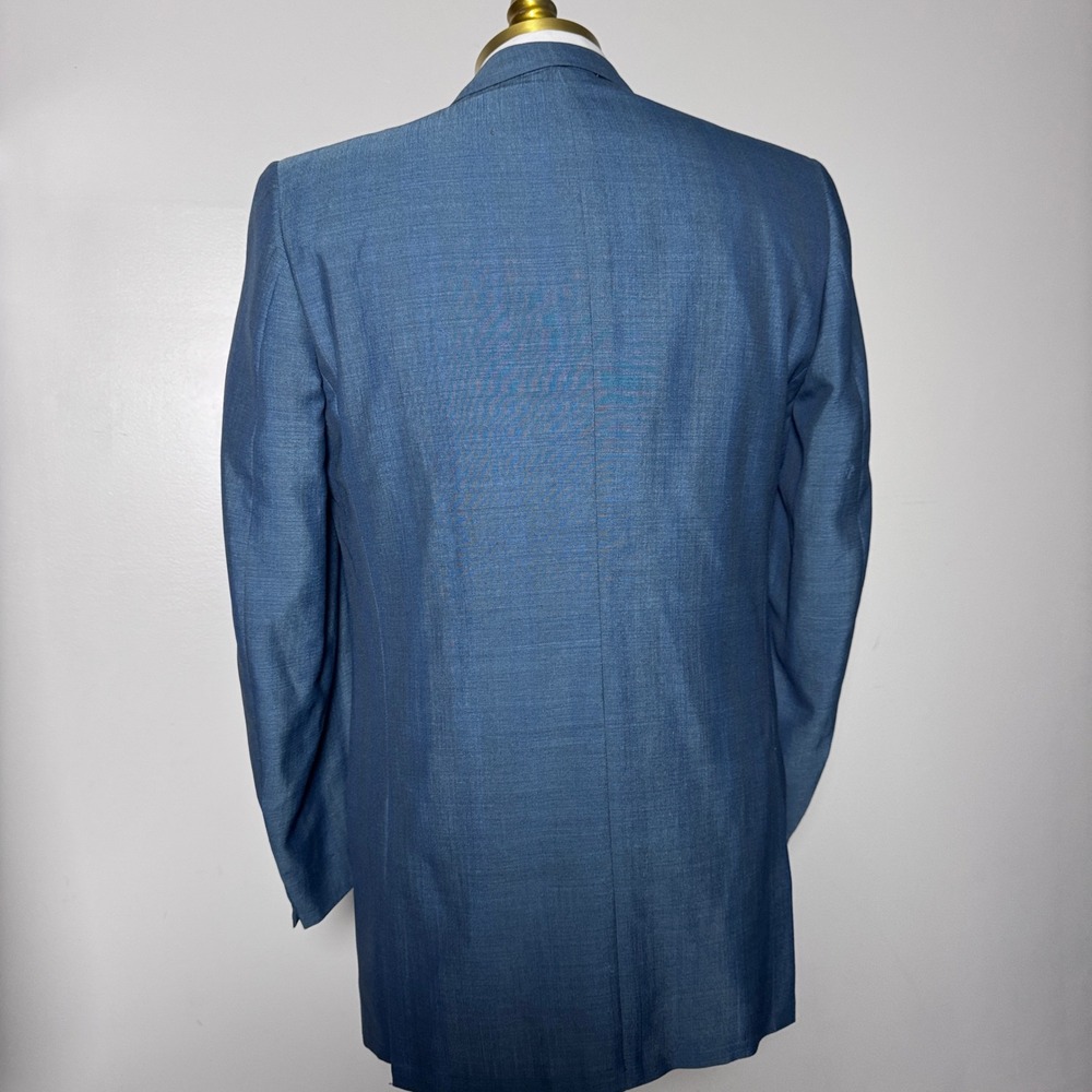1970s Sterling's Suit Mens 40L 33x29 Blue Textured Vintage 2-Button Formal - Picture 3 of 6